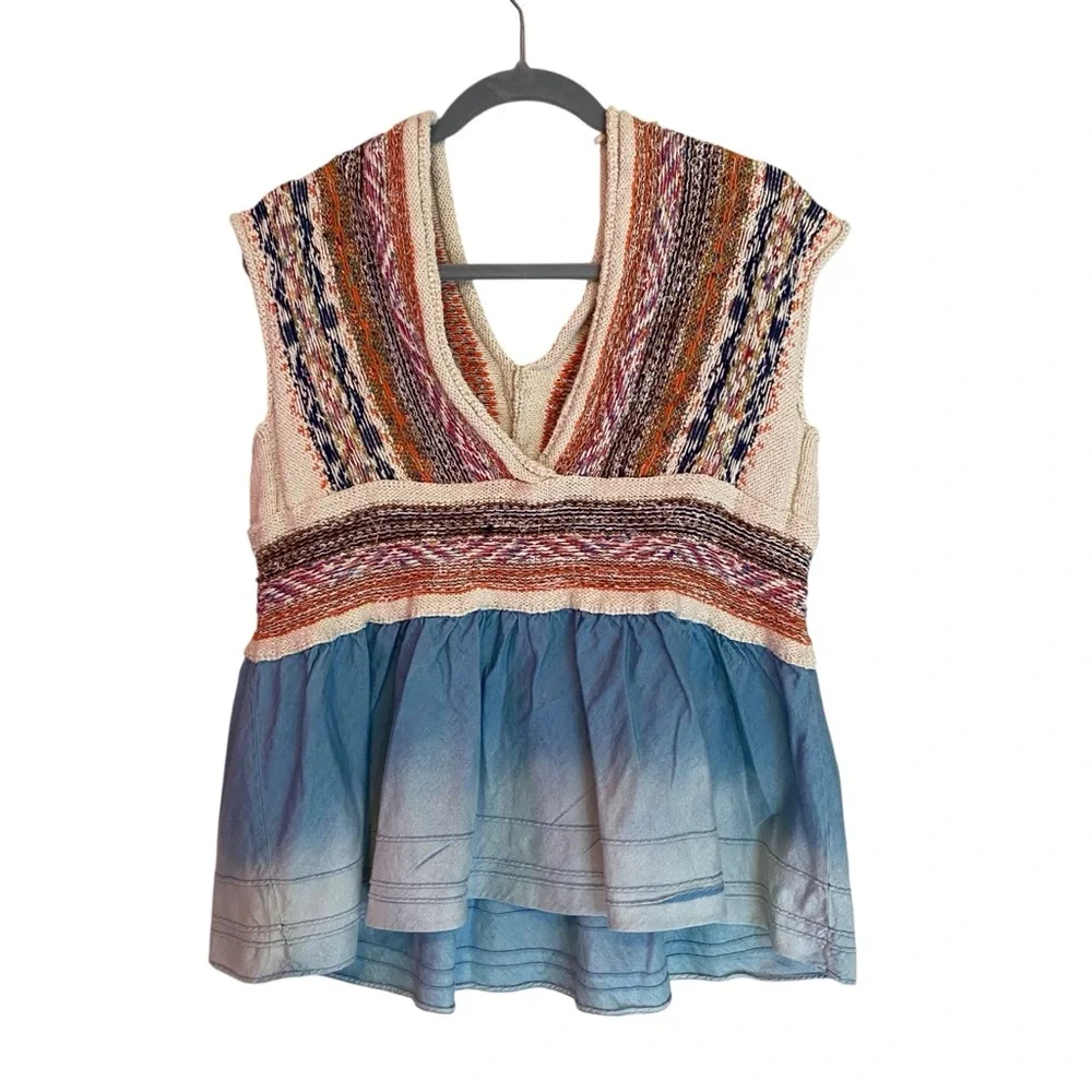 Pilcro Multicolor Knit Blouse with Blue Hem - Picture 2 of 6